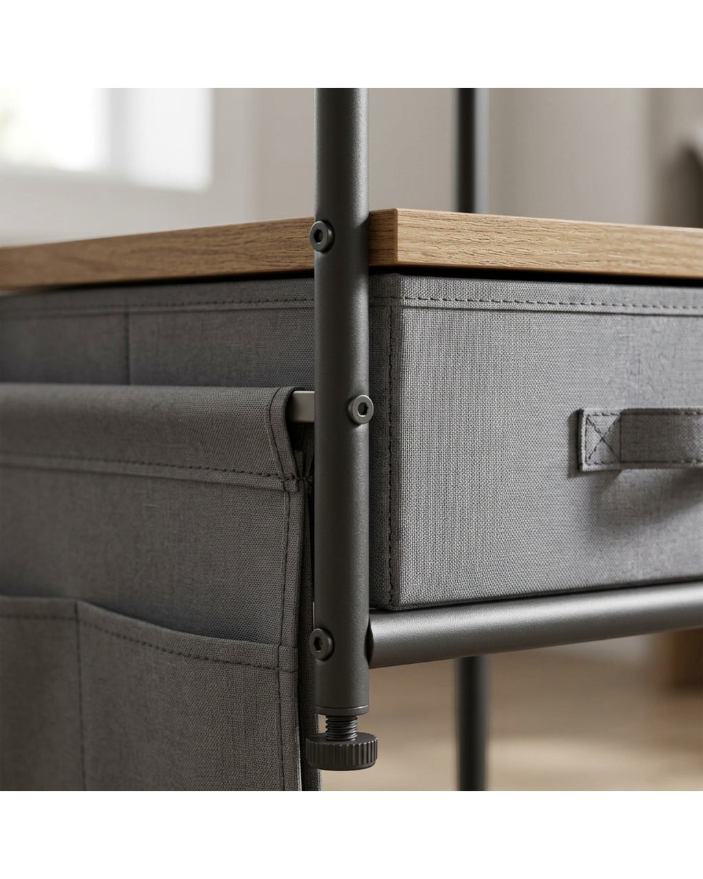 Hjvmn Fabric Drawer Side Sling Bedside Table Charcoal - Detail view