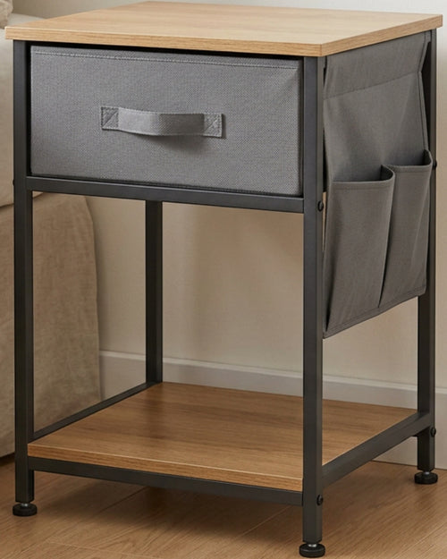 Hjvmn Fabric Drawer Side Sling Bedside Table Charcoal - Lifestyle view