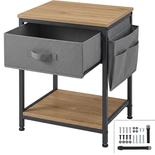 Hjvmn Fabric Drawer Side Sling Bedside Table Charcoal - Product view