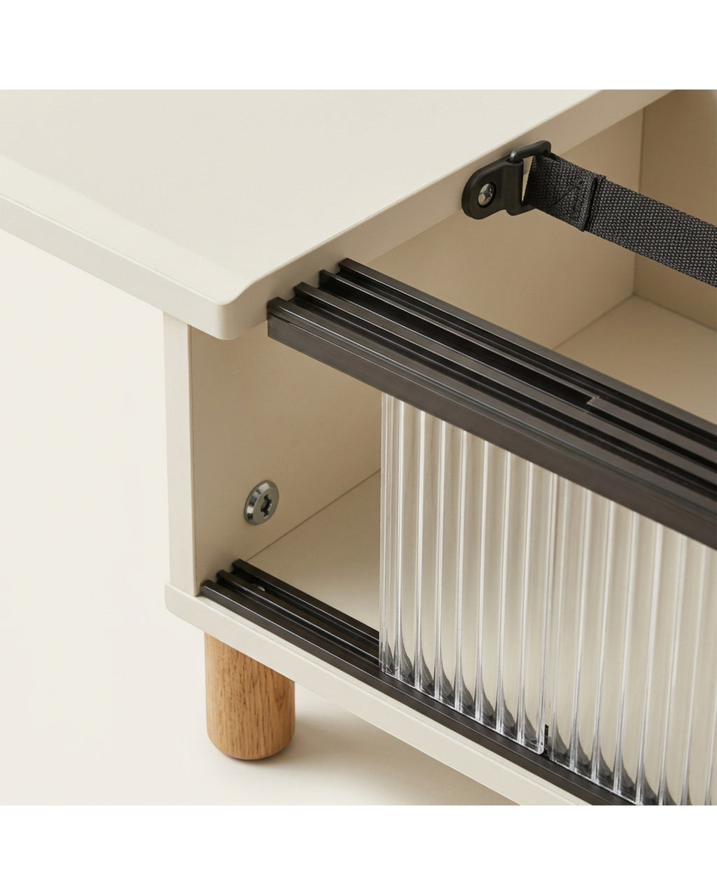 Hjvmn Ribbed Acrylic Sliding Door Bedside Cabinet Ivory - Detail view