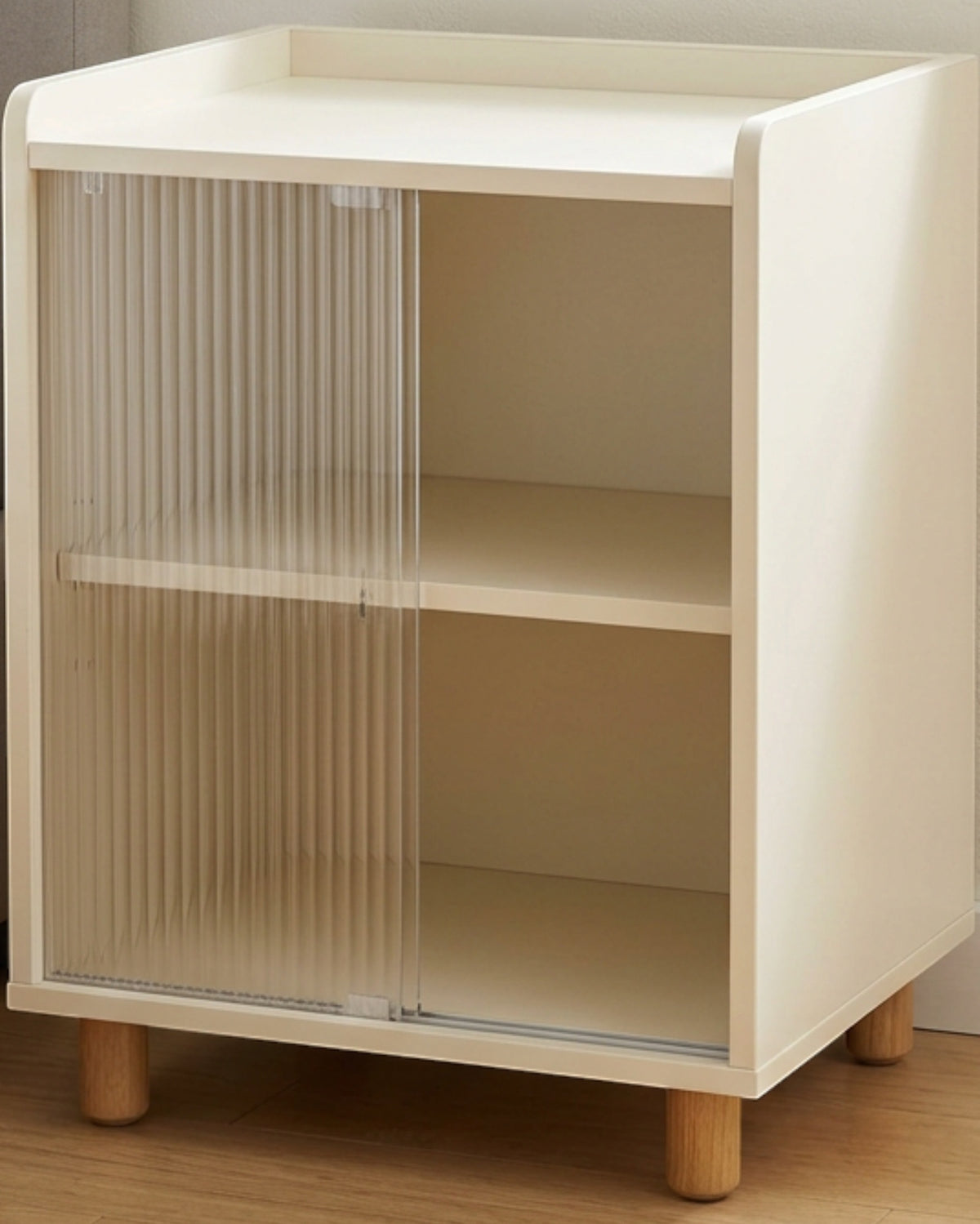 Hjvmn Ribbed Acrylic Sliding Door Bedside Cabinet Ivory - Lifestyle view